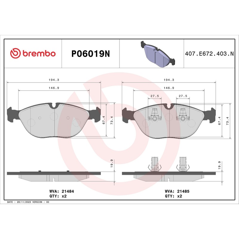 PRIME Ceramic Front Disc Brake Pad Set – P06019N