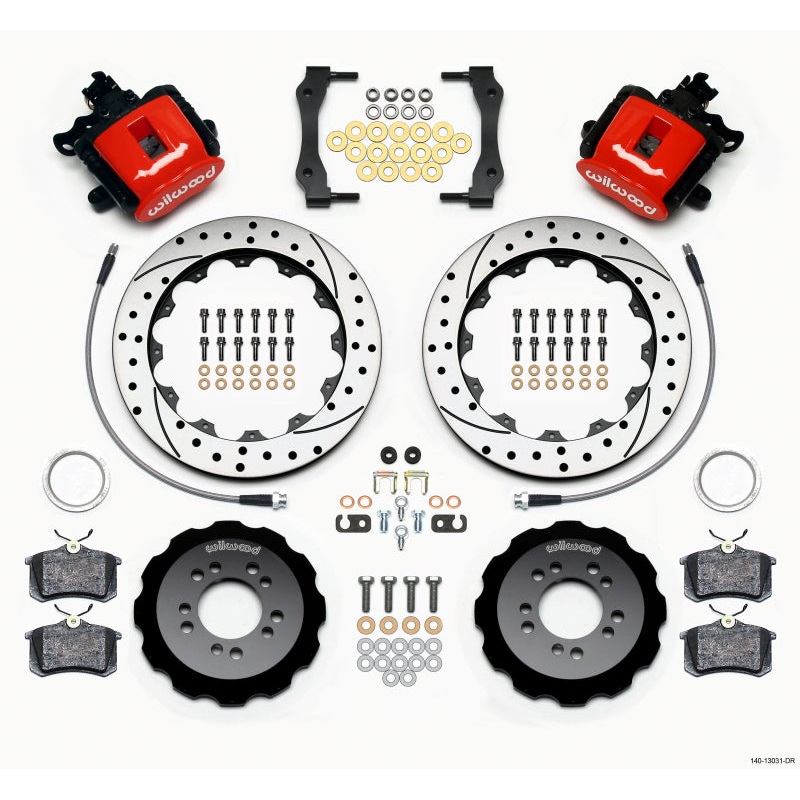 Wilwood Combination Parking Brake Rear Kit 12.88in Drilled Red 2013-Up Ford Focus ST w/ Lines