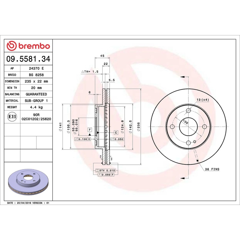 PRIME Front Disc Brake Rotor – 09.5581.34