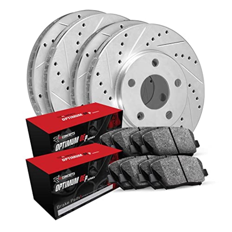 R1 Concepts Front Rear Brakes and Rotors Kit |Front Rear Brake Pads| Brake Rotors and Pads| Optimum OEp Brake Pads and Rotors|fits 2018-2022 Kia Stinger