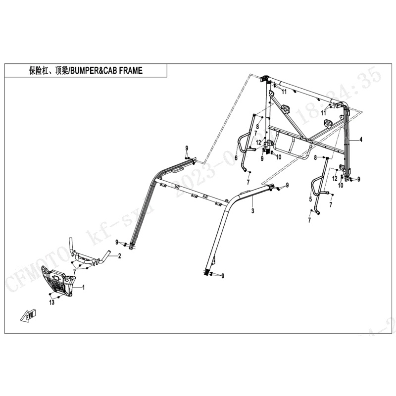 RH Cab Reinforcement Pipe Maud Spirit Black by CF Moto