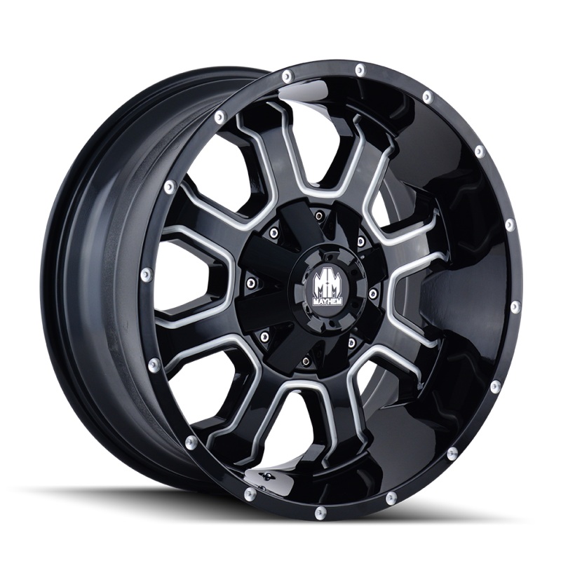 Mayhem 8103 Fierce 18×9 / 5×114.3 BP / -12mm Offset / 87mm Hub Black w/ Milled Spokes Wheel