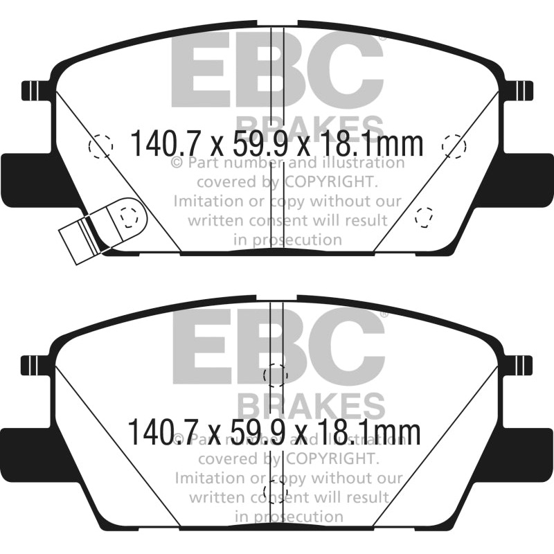 EBC 2016+ Chevrolet Malibu 1.5L Turbo (Elec PB) Redstuff Front Brake Pads