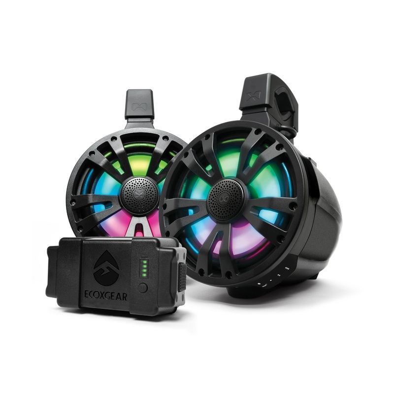 Extreme Tower 2-Pack 8″ Speaker, 1 Speaker With Built-In Amp & Battery, 1 Non-Amp Speaker Black  by EcoXGear