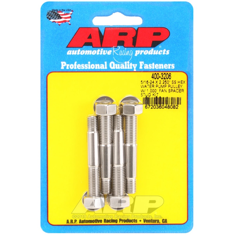 ARP 5/16-24 X 2.250 SS Hex Water Pump Pulley w/ 1.000in Fan Spacer Stud Kit