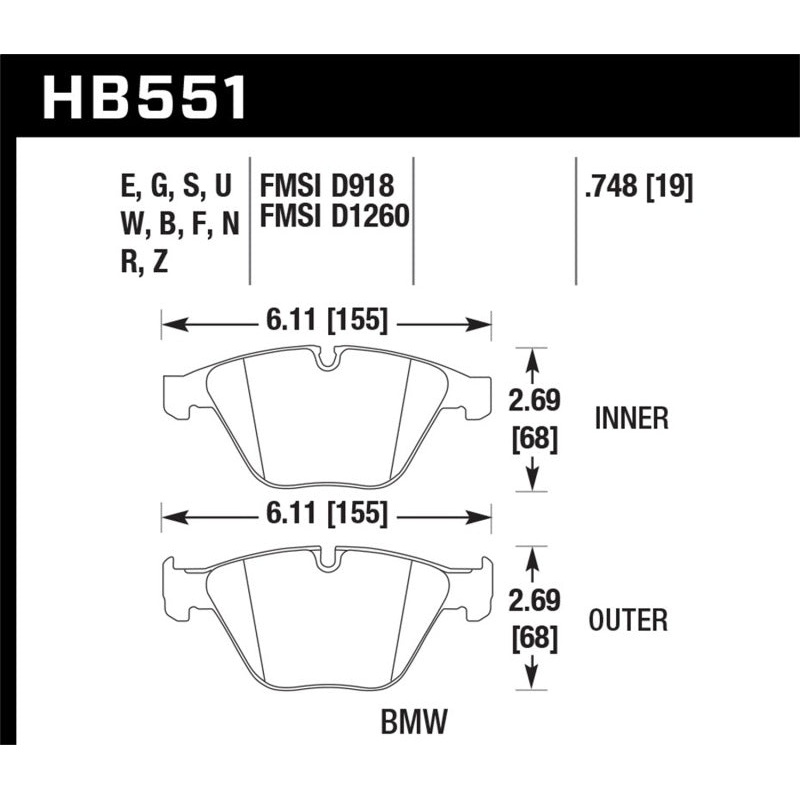 Hawk 07-09 BMW 335d/335i/335xi / 08-09 328i/M3 HP+ Street Front Brake Pads