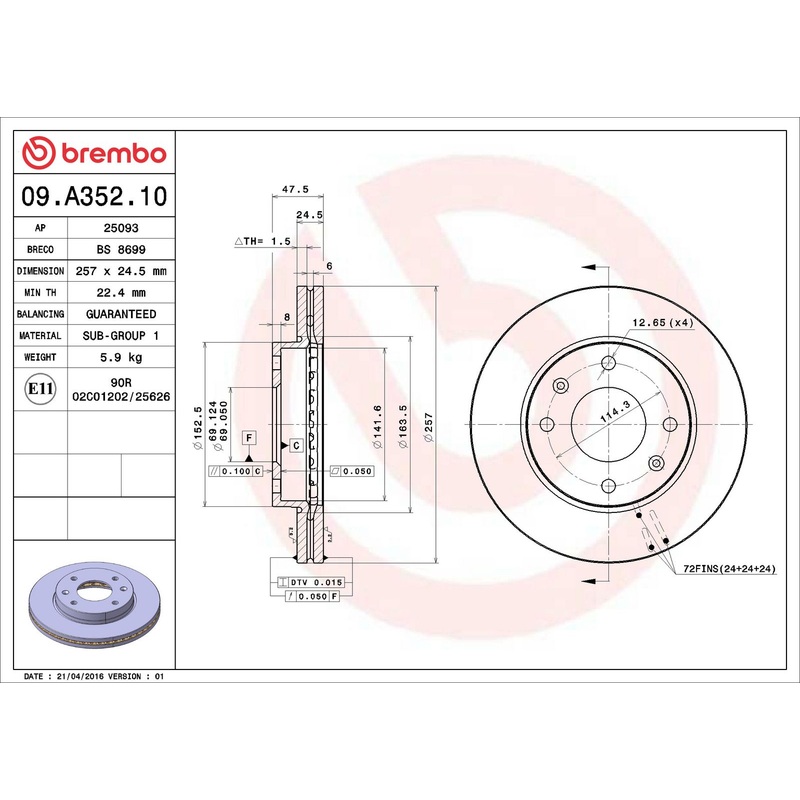 PRIME Front Disc Brake Rotor – 09.A352.10