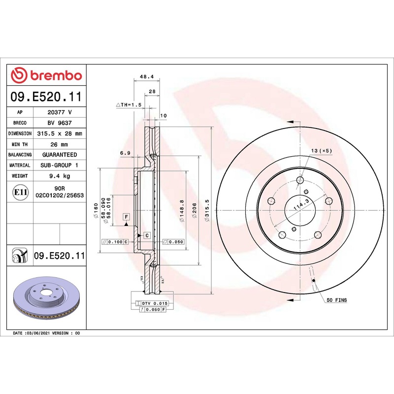 PRIME UV Coated Front Disc Brake Rotor – 09.E520.11