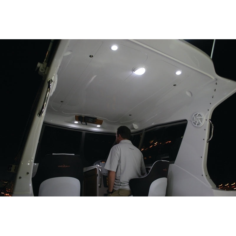 Hella 0500 Series Slim Line White 12V DC Round Soft LED Courtesy Light w/ White Plastic Rim