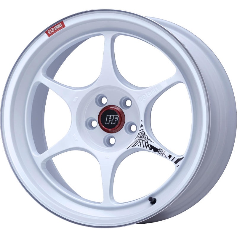 Enkei PF06 18x8in 5×114.3 BP 45mm Offset 75mm Bore White Machined Wheel