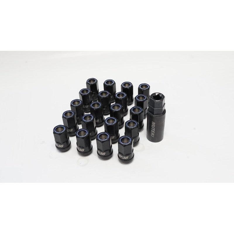 Wheel Mate Muteki HR38 Open End Lug Nuts 12×1.25 Titanium Chrome / Blue Ring