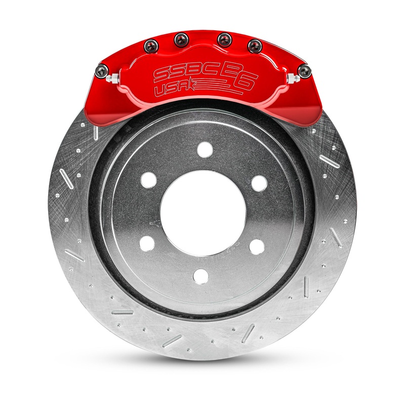 American Made B6-Brawler 6 Piston Direct Fit Billet Aluminum Rear Disc Brake Kit W/DS Rotors. Red A414-31R-DS