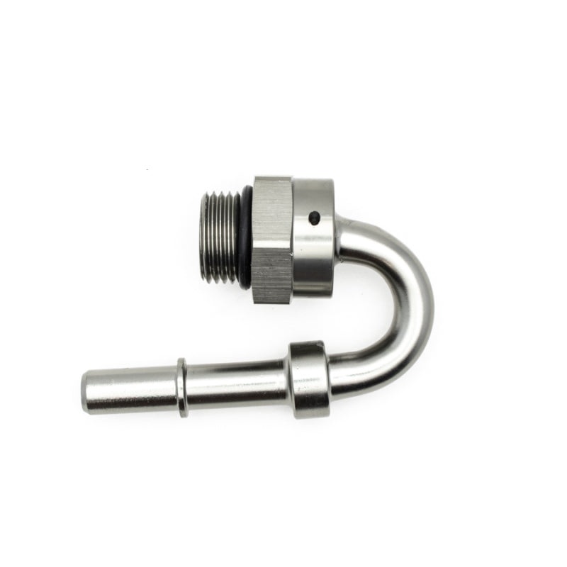 DeatschWerks 8AN ORB Male to 3/8in Male EFI Quick Connect Adapter 180-Degree – Anodized Matte Black