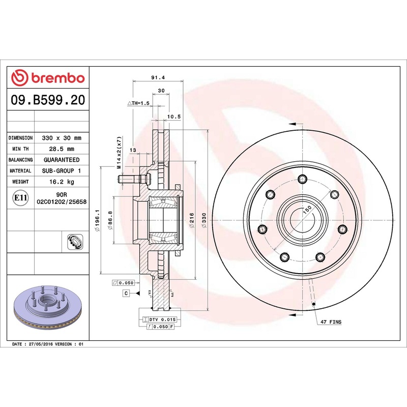 PRIME Front Disc Brake Rotor – 09.B599.20
