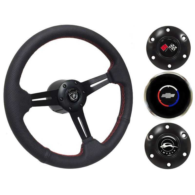1955-68 Impala Steering Wheel Kit | Perforated Black Leather | ST3586RED