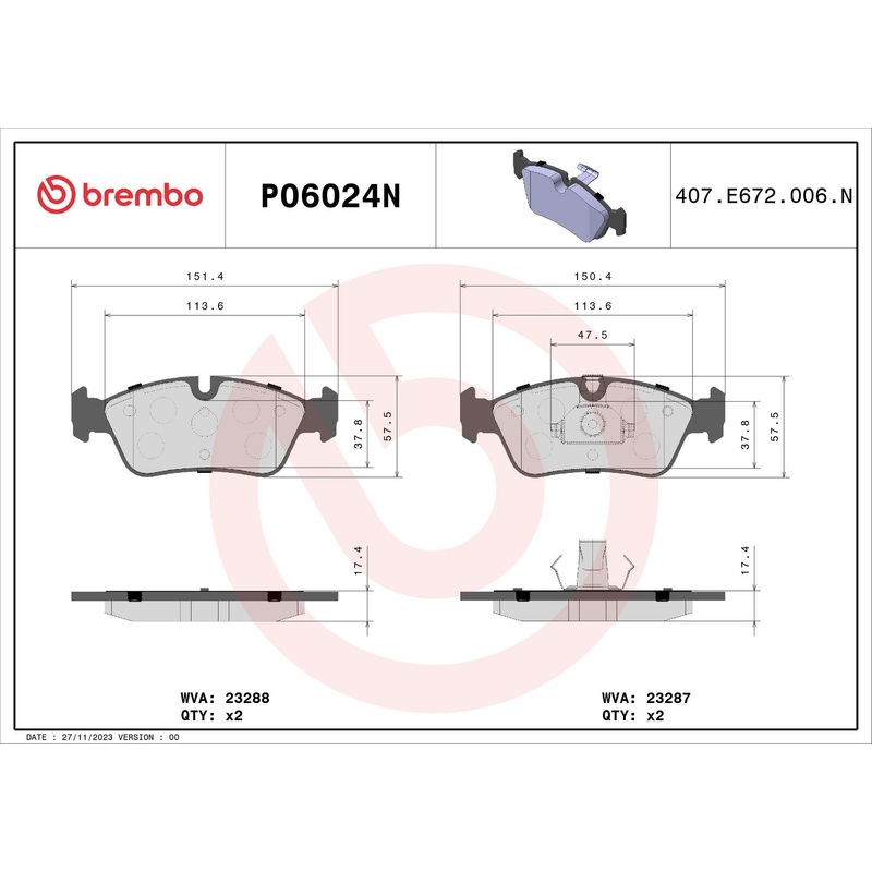 PRIME Ceramic Front Disc Brake Pad Set – P06024N