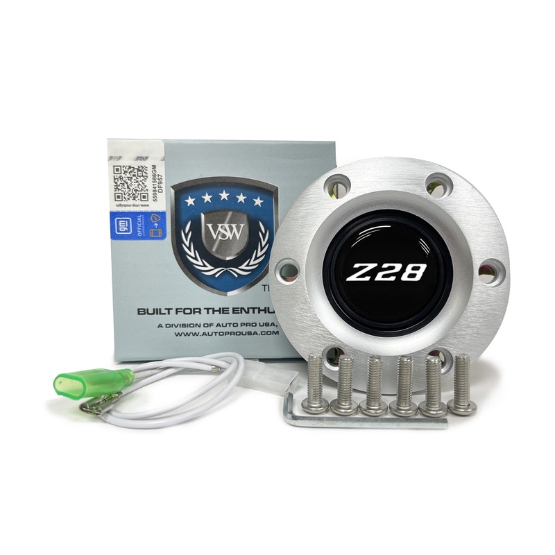 VSW S6 | White Camaro Z28 Emblem | Brushed Horn Button | STE1071BRU