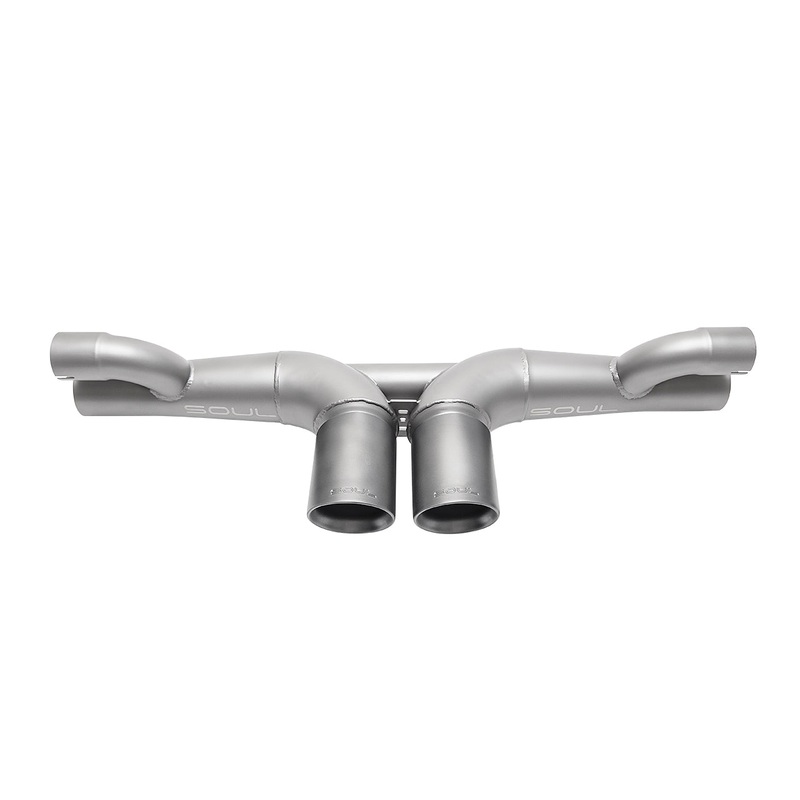 SOUL 06-11 Porsche 997 / 997.2 GT3 Center Muffler Bypass Exhaust – 3.5in Slash Cut Sig Satin Tips