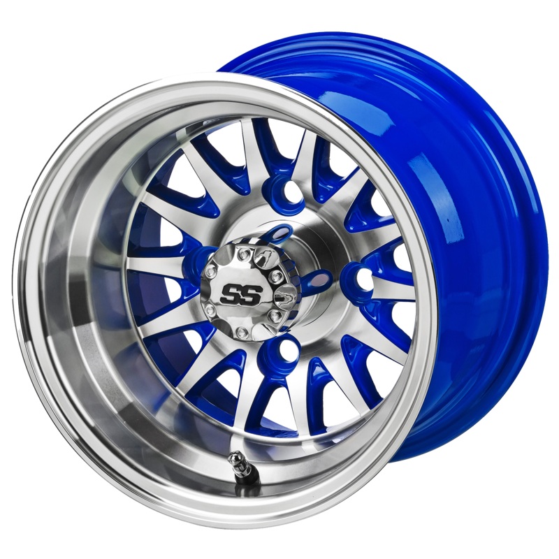 LSI 10″ 14-Spoked Blue & Machined Golf Cart Wheel