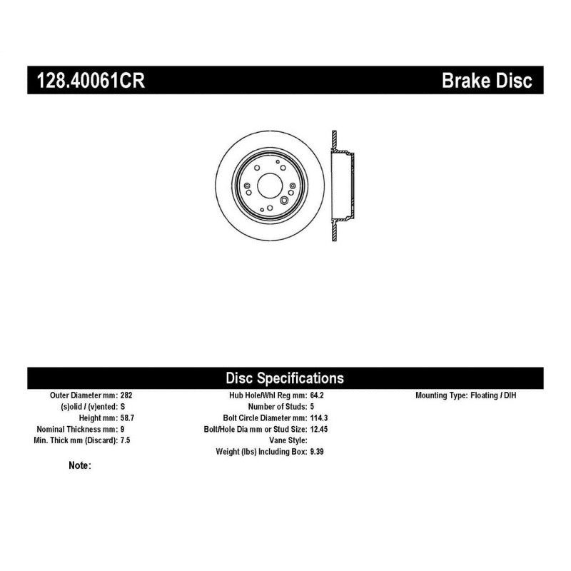 StopTech 03-11 Acura TL / Honda Element Right Rear Sportstop Cryo Sport Drilled Rotor