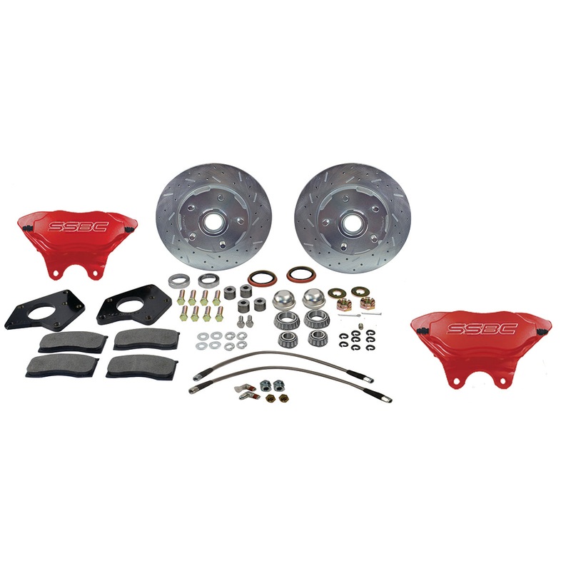 American Made Comp S 4-Piston Billet Aluminum Front Drum to Disc Brake Conversion Kit W/Rotors. Red W156-7R