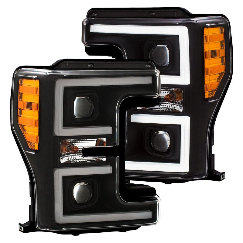 Anzo 2017-2018 Ford F250/ F350/ F450 Projector Plank Style Switchback Headlight Black / Amber