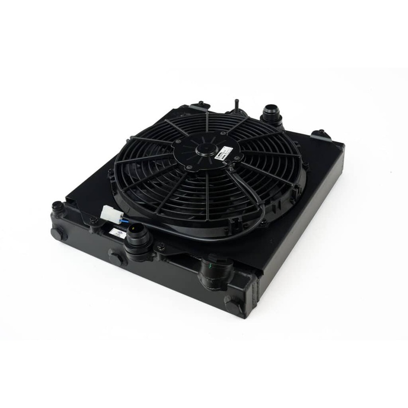 CSF HIGH-PERFORMANCE ALL ALUMINUM HAlf Rad w/ adjustable -16 or slip-on fittings & 12? SPAL FAN/shroud – Evo 7, 8, & 9 – Black Finish for High-End Stealth Look