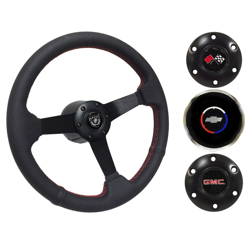 1960-73 Chevy Truck, GMC Steering Wheel Kit | Perforated Black Leather | ST3602RED