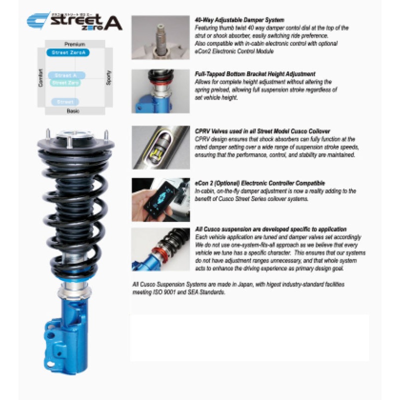 Cusco Coilovers Street Zero A Fixed Upper Mount 40 Way Adj 15 Mazda Miata (ND5RC) *JDM Model Only*