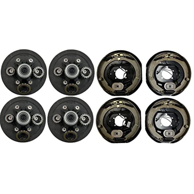 2-Pk Trailer Brake Backing Plates 12 in. (2LH 2RH) w/4 Hub/Drum Kit (6 on 5.5)
