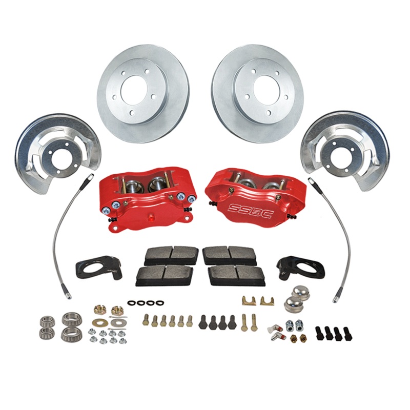 American Made Comp S 4-Piston Billet Aluminum Front Drum to Disc Brake Conversion Kit W/Rotors. Red W120-23R