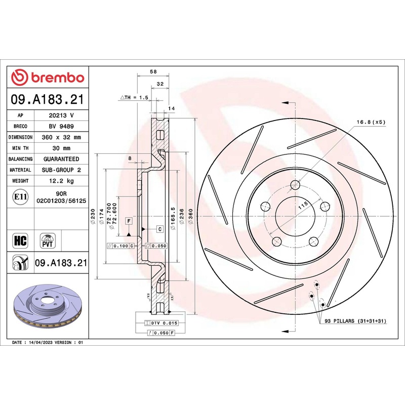 PRIME UV Coated Front Disc Brake Rotor – 09.A183.21