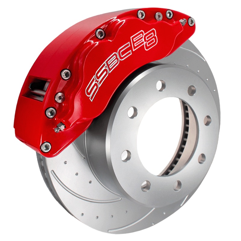 American Made B8-Barbarian 8 Piston Direct Fit Front Caliper Disc Brake Kit W/DS Rotors. Red A404-30R-DS