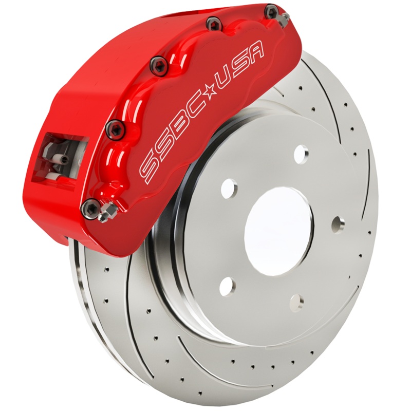 American Made B8-Brawler LT Direct Fit 8-Piston Billet Aluminum Front Caliper Disc Brake Kit w/DS Rotors. Red A415-10R-DS