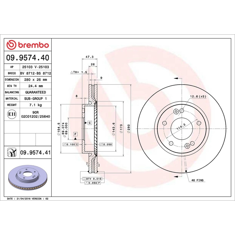 PRIME Front Disc Brake Rotor – 09.9574.40