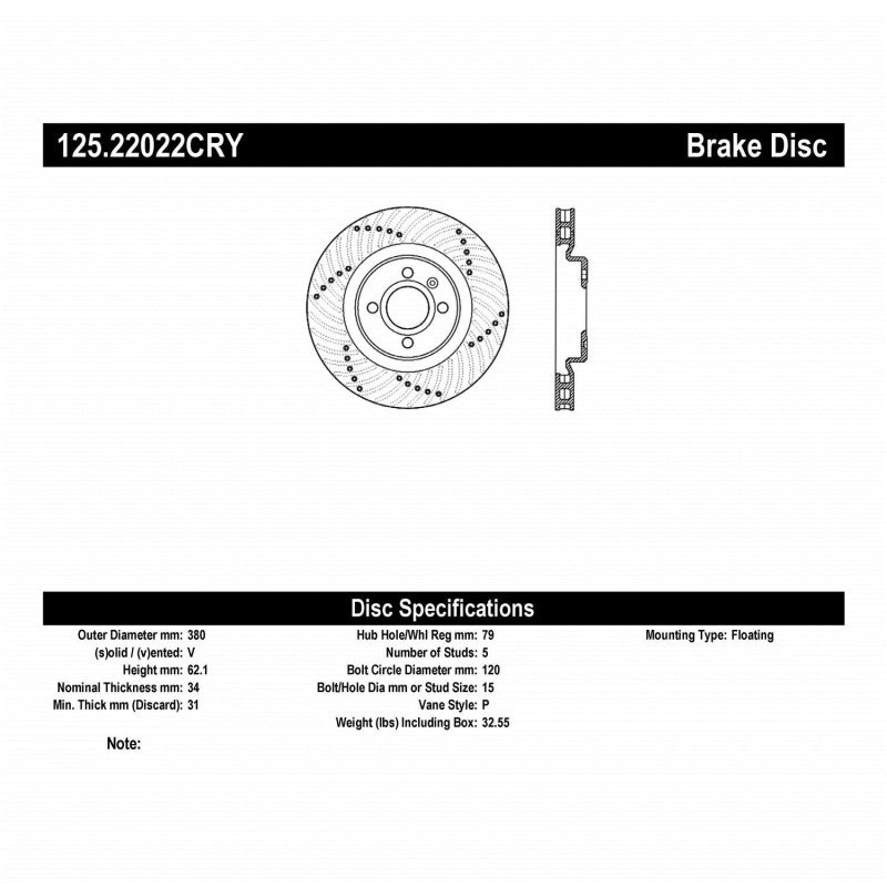 Stoptech Centric 13-17 Land Rover Range Rover Premium High Carbon Brake Rotor – Front